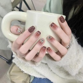 XUZOO Nail Tip, 3D False Nail, Short and Long, Cute, Stylish, Popular, Simple, Bride, Wedding, Faux-Crystal, Butterfly, 3D Nail Tip, Hand Nail Tip, Nail Sticker, Nail Tool, Double Sided Tape, 24