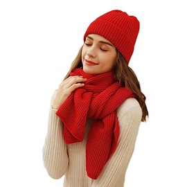 Winmany Women Winter Knitted Hat Scarf Set Solid Color Beanie Hat Neck Warmer Ski Cap