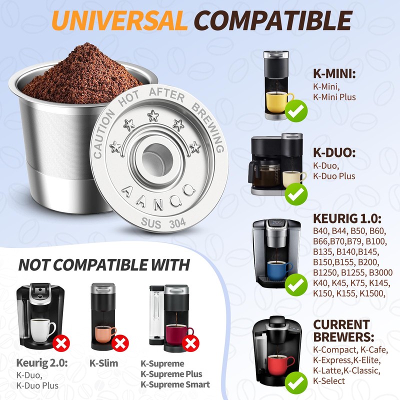 4 Pack K Cup Reusable Coffee Pods for Keurig: Stainless