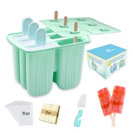 Silicone Popsicle Molds with Sticks Wpunwen 6 Cavity Ice Popsicle MoldsIce Cream Mold with Clean Brush 6 Reusable Sticks 50 Sticks 50 Bags Green