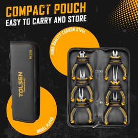 TOLSEN 6-Piece Mini Pliers Set, Needle Nose, Diagonal, Long Nose, Bent Nose, End Cutting and Combination Pliers for Making Crafts, Repair Electronic and Jewelry, with Pouch