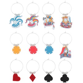 12 Pcs Wine Charms for Glasses Glass Markers Drink Markers for Stem Glass Poker Theme Wine Tasting Party Decoration