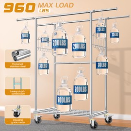 FYBEE 100% Stainless Steel Double Rod Clothes Rack for Hanging Clothes