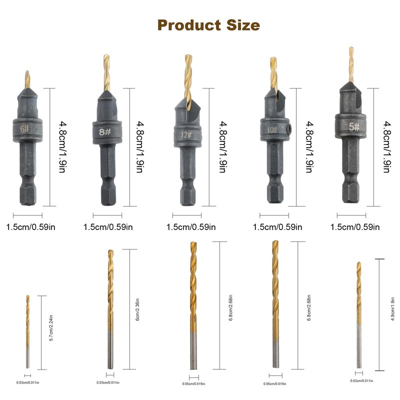oupados 10 pcs Countersink Drill Bit Set Metal,Wood Drill Bits