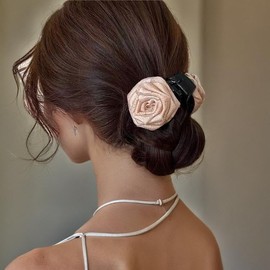 2 PCS Small Flower Claw Clips for Girls Rose Ponytail Holder Hair Clip for Styling Vintage Hair Accessories for Women Thin Thick Hair Fancy Hair Claws (Milk Tea & Coffee Color)