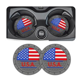 AUCELI 2 Pack Car Cup Holder Coasters, Colored American Flag US Flag Insert Car Cup Coaster, 2.75 Inch Anti Slip Shockproof Embedded Drink Mat, Vehicle Interior Decor Accessories