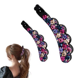 Elegant Rhinestone Banana Hair Clips for Women & Girls - 2Pcs Sparkling Vertical Ponytail Holders for Daily, Party & Wedding Hairstyles,Colorful
