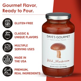 Dave's Gourmet Wild Mushroom Pasta Sauce - Savory Tomato & Mushroom Garlic Blend - Gluten Free - Ideal for Pizza, Chicken & More - 24oz Jar (Pack of 1)