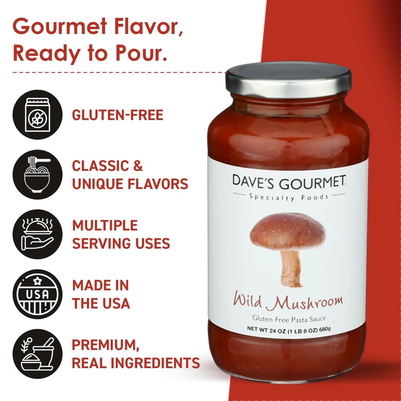 Dave's Gourmet Wild Mushroom Pasta Sauce - Savory Tomato &
