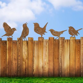 BOFUNX Pack of 5 Rust Bird Garden Decoration Garden Stake Metal Birds Tree Stake Rust Decoration with Screw for Garden Decoration Spring Trees Decoration