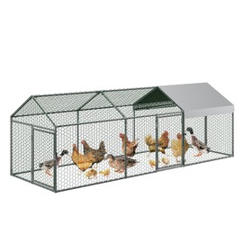 Metal Chicken Coop, 120" x40" x40" Large Chicken Run with 3 Doors, Outdoor Hen House for Yard with Waterproof and Anti-UV Cover, Walk in Poultry Cage for Rabbit Duck Goose, Silver
