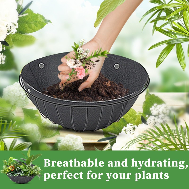 Black Hanging Basket Liners, Round Fabric Planter Basket Liner, Hanging