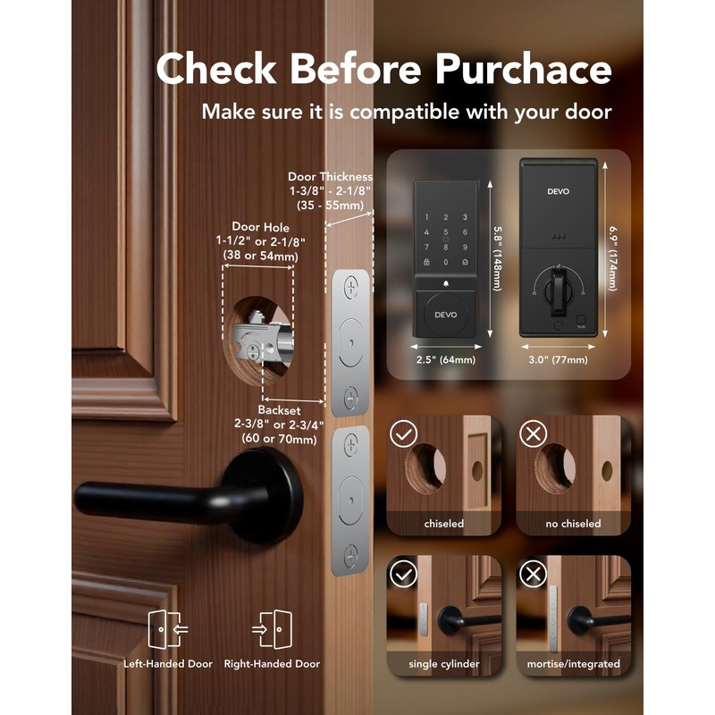 2Pcs Devo G4 Smart Locks for Front Door, Keyless Entry,