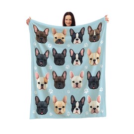 French Bulldog Lover's Blanket - Array of Adorable Frenchie Faces - Cozy and Warm Throw for Dog Enthusiasts - Perfect for Snuggling On The Couch - Ideal Gift for Pet Owners