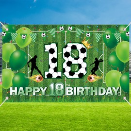 Soccer Happy 18th Birthday Banner Large Sport Themed Birthday Banner for Men Boys Teens Sports Themed Party Decoration Supplies