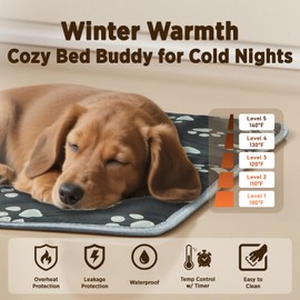 furrybaby Pet Heating Pad, Waterproof Dog Heating Pad Mat for Cat with Durable Anti-Bite Tube Indoor for Puppies Dogs Cats (1 Pack Black, 17 X 17in, Temp Adjustable)