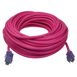 Prime NS513835 100-Foot 12/3 SJTW Flex High Visibility Extra Heavy Duty Outdoor Extension Cord with Primelight Indicator Light, Neon Pink