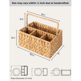 StorageWorks Hand-Woven Wicker Silverware Organizer - Water Hyacinth Cutlery Holder for Countertop with Handle (1-Pack)