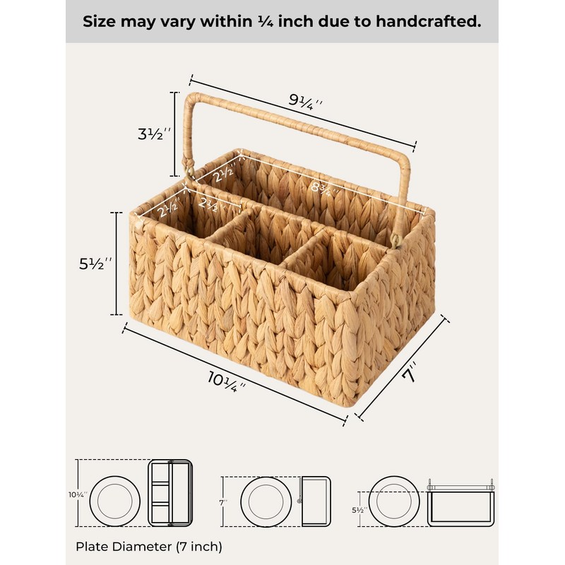 StorageWorks Hand-Woven Wicker Silverware Organizer - Water Hyacinth Cutlery Holder