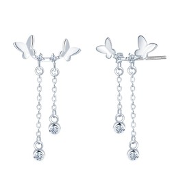 CONILOK Paar Schmetterling Quasten Ohrringe Silber 925 Stecker mit Hanged Zirkon Ohrstecker Silber Ohrhänger Damen Schmuck Ohrring Geschenke für Frauen Mädchen Freundin Mutter Geburtstag Weihnachtstag