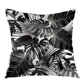 oFloral Palm Leaves Decorative Throw Pillow Cover Tropical Pillow Case Square Cushion Cover 18"X18" Black White