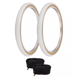 PRO+ PAIR OF WHITE GUM BICYCLE PRO+ BMX TIRES W/TUBES IN 24 X 1.75 COMP III TREAD.