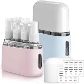 Juego de 8 Botellas de Viaje de Silicona, Accesorio De Tamaño De Viaje a Prueba De Fugas De 50 Ml /2 Oz Con Etiqueta Y Caja De Almacenamiento,Accesorios de Viaje Recargables a Prueba de Fugas.