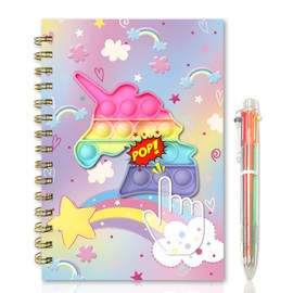 Spiral Notebook for Kids with Pen, 21x14.5cm 160 Lined Pages Unicorn Pop Notebook for Girls Diary with 6 Multi-Colored Pen Fidget Cute Teenager Journal for Girls Gifts for Girls 6 7 8 9 10 Years Old