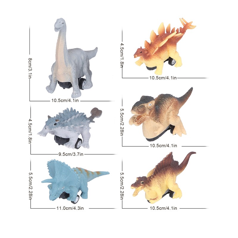 6Pcs Dinosaur Pull Back Car Children Model Simulation Brachiosaurus Tyrannosaurus