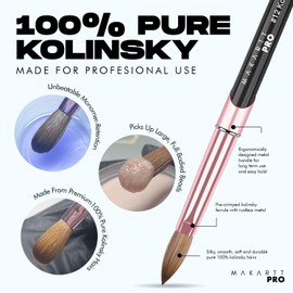 MakarttPro Acrylic Kolinsky Nail Brush with Monomer and Acetone Resistant Handle, Pure Kolinsky Hair & Anti-Clogging Properties - Durable, Professional Quality, Size #10