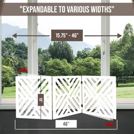 Bundaloo Freestanding Dog Gate Expandable Decorative Wooden Fence for Small to Medium Pet Dogs, Barrier for Stairs, Doorways, & Hallways