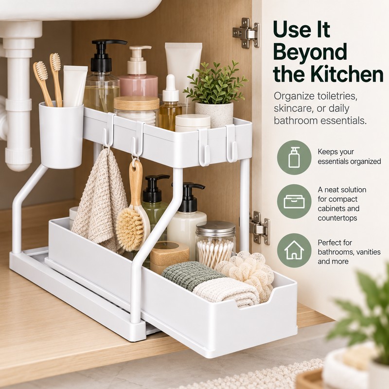 2-Tier Under Sink Organizer for Kitchen & Bathroom – Stainless