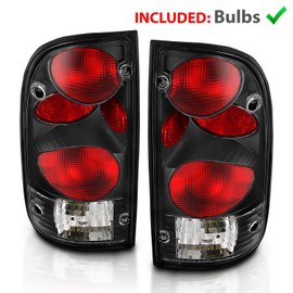 AmeriLite for 1995-2000 Toyota Tacoma Black Replacement Tail Lights Set + Bulb & Harness - Passenger and Driver Side.