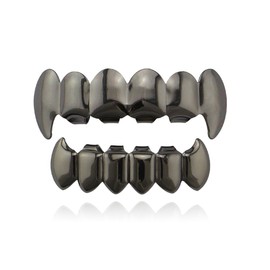 18K Gold Silver Plated Hip Hop Vampire Fangs Teeth Grillz Caps Top and Bottom Set for Your Teeth, metal