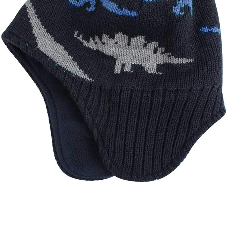 Baby Dinosaur Winter Hat Warm Mittens Set Newborn Pompom Beanie