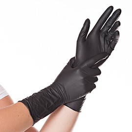 Franz Mensch Hygostar Safe Long Nitrile Gloves, Latex and Powder-Free, Black, 7/S, 30 cm, Pack of 100, Disposable Gloves, Extra Long and Robust, Long Shaft