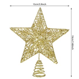 COMNICO Christmas Tree Topper Glittering Gold Hollow Small Star Mini Christmas Tree Decoration 5 Point Star Xmas Treetop Ornaments (15cm/5.9inches)