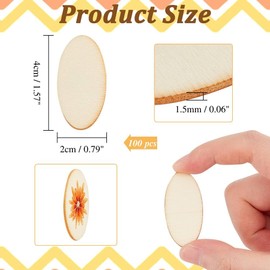 NBEADS 100 Pcs Unfinished Wood Cutouts, Oval Shape Wood Pieces Wooden Cutouts Wood Discs Slices Natural Wood Embellishments for Drawing Art Craft Christmas and Wedding Decoration