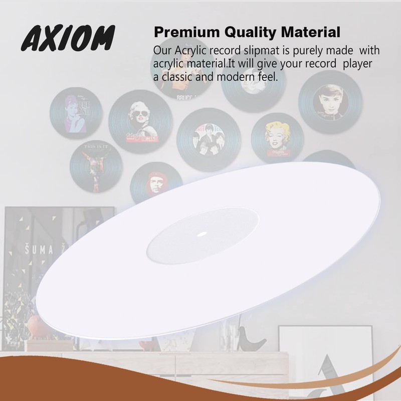 White Acrylic Turntable Mat, 11.75” Platter Slipmat for 12'' Vinyl