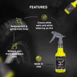 LANE'S Black and White Tire Cleaner- Tire Cleaner, Cleaning Tire Spray, Strong Tire Cleaner - Formulated Cleaning Strength, Restores Rubber to Black, Fast Acting Tire Cleaner- 16 OZ