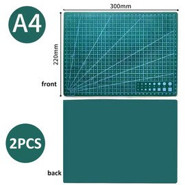 Cutting Mat Set, Self-Healing Craft Mat Mat, A4 Self-Healing Cutting Mat, Self-Healing Cutting Mat, Double-Sided Grids, for Professional Cuts, Hand Backboards, 30 x 22 cm, Green