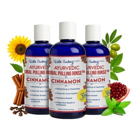 Pack of 3 Ayurvedic Organic Oil Pulling for Teeth & Gums | Natural Cinnamon Flavored Oral Rinse Mouthwash | Essential Oils for Healthy Gums & Bad Breath | Teeth Whitening & Fresh Breath-8 FL Oz