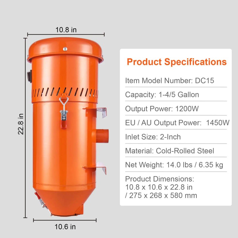 1.6-HP Dust Collector 1.8 Gallon Capacity Universal Fit Sandblaster Cabinets