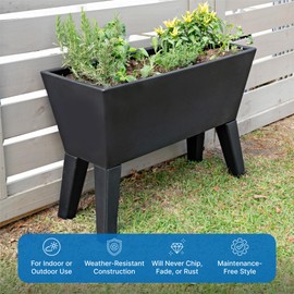 Step2 Tremont Raised Planter, Large Planters for Outdoor Plants, Gardening and Flower Pot for Patio or Porch, Efficient Drainage, Durable Plastic, Black, 1-Pack