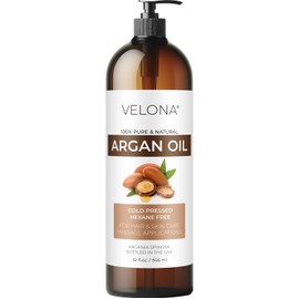 velona Aceite De Argan - 32 Fl Oz(Con Bomba) | Puro Y Natural | Aceite De Marruecos | Estimular El Crecimiento Del Cabello, El Cuidado De La Piel, El Cuerpo Y La Cara | Protector De Uñas | Sin Refinar