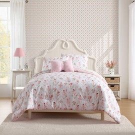 Laura Ashley - Kids Comforter Set, 100% Super Soft Toddler Bedding with Matching Shams & Bonus Decorative Pillow, Ideal Girl Room Essentials (Ballerina Divas Pink, Full/Queen)