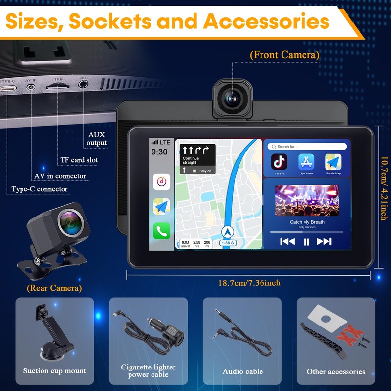 Wireless Apple CarPlay with Dash Cam: 7″ Carply Screen for