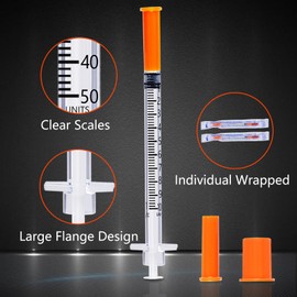 1ml/cc 29G 5/16 Inch Syringes, U-100 Scientific Lab Syringe, Individual Wrapped, 25 Pack