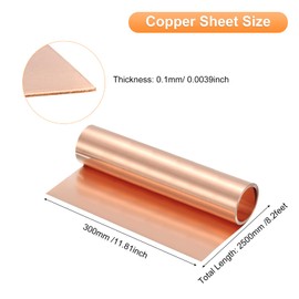 sourcing map Copper Sheet Roll 2500mm x 300mm x 0.1mm, 12" x 8.2ft 38 Gauge 99.9% Pure Copper Flashing Strip Metal Foil Plate for Electricity DIY Projects (Multiple Sizes)
