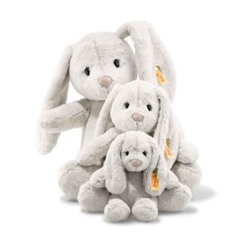 Steiff Hoppie Rabbit, 18 cm Plush Bunny with Floppy Ears, Cuddly Toy for Children, Soft Cuddly Friends, Movable and Washable, Light Grey (080463)